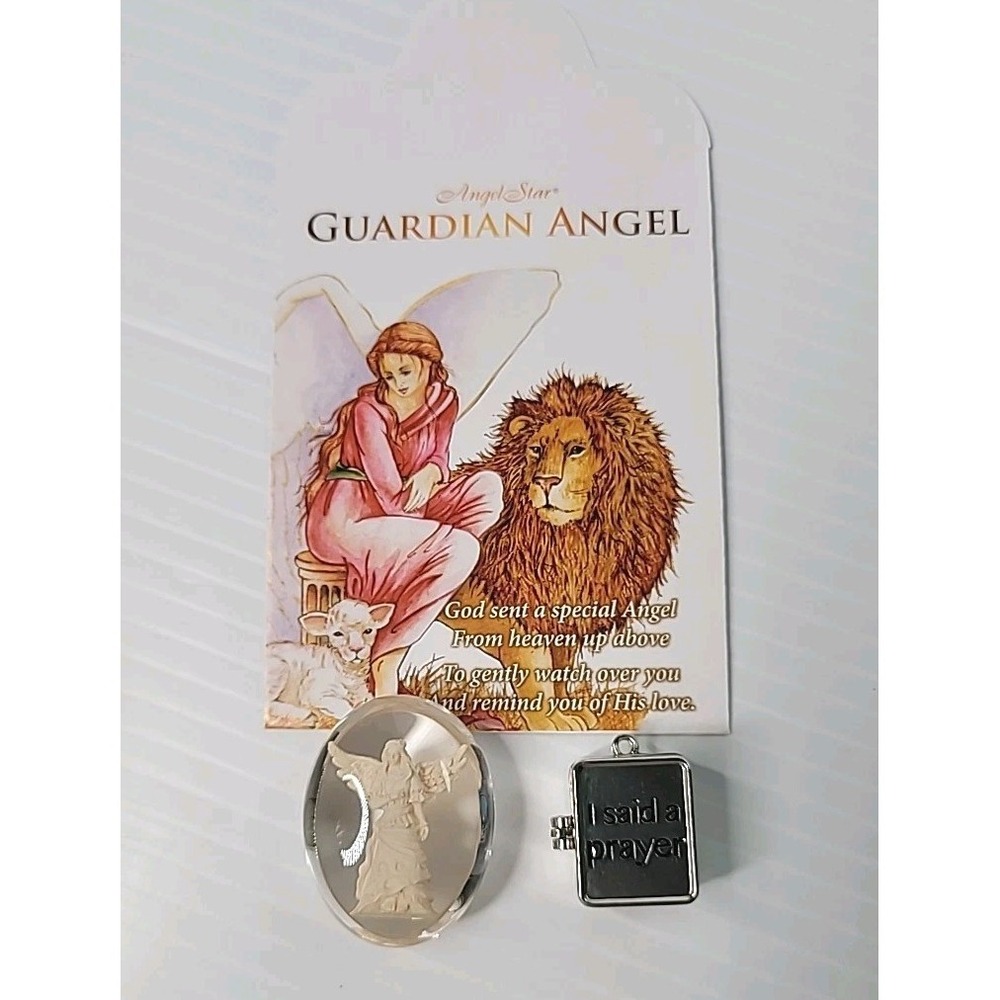 Guardian Angel Pocket Stone Token By Angel Star w/ I Said a Prayer Pendant‎